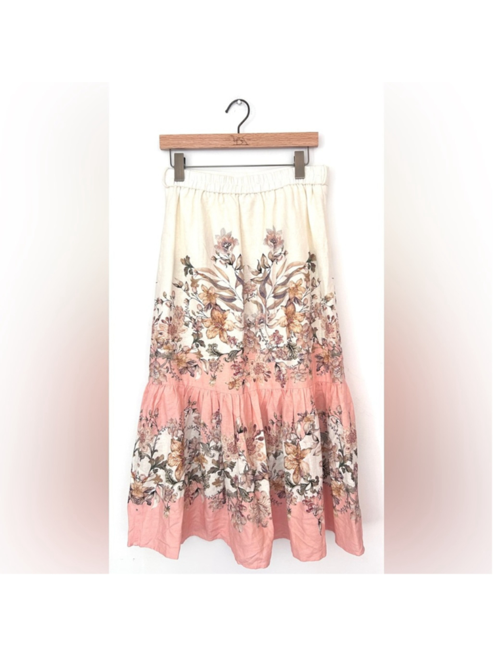 House of Harlow Floral Midi Skirt Small Cottagecore Boho Romantic Linen Blend - Picture 5 of 9